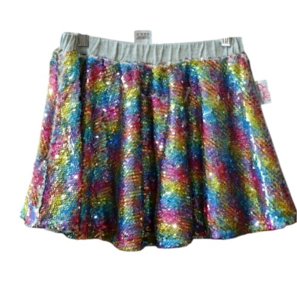 JoJo Siwa Rainbow Reversable Sequin Silver Pull On Elastic Waist Skirt 14/16 - Picture 1 of 12